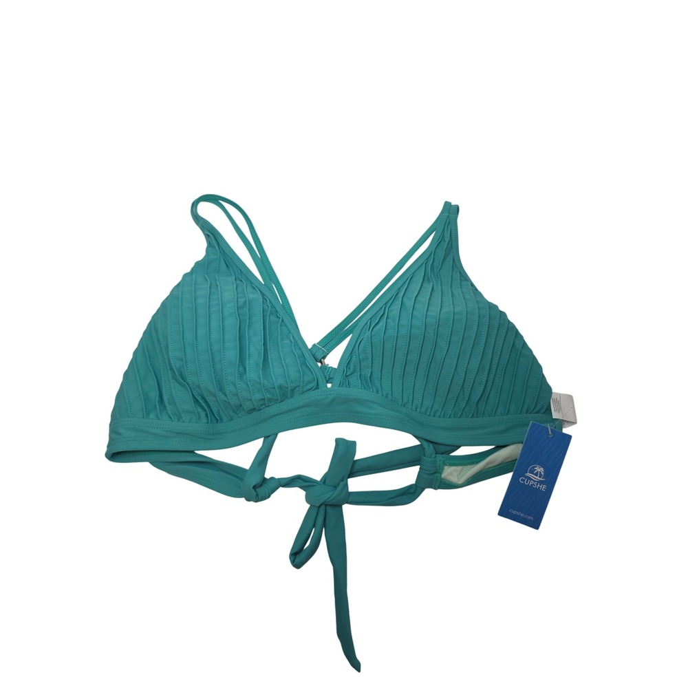 Cupshe Teal Pleated Triangle Bikini Top Strappy O-Ring Back XL NEW Sexy Beach
